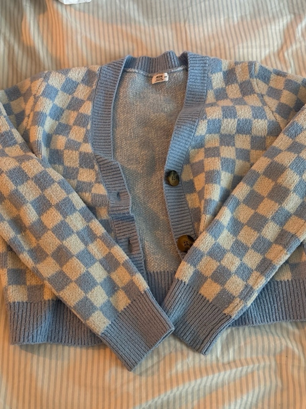 Ardene Blue & Cream Checkered Cardigan